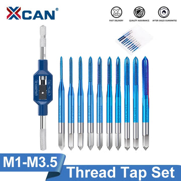 XCAN Thread Tap 10pcs M1-M3.5 HSS Metric Plug Tap Screw Tap Drill with Adjustable Tap Wrench Nano Blue Coated Machine Tap Apsilon