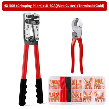 Heavy-Duty Battery Cable Crimping Tool Kit, 8-1/0 AWG Range, Wire Crimp Connector Assortment Car Auto Copper Ring Terminal Apsilon