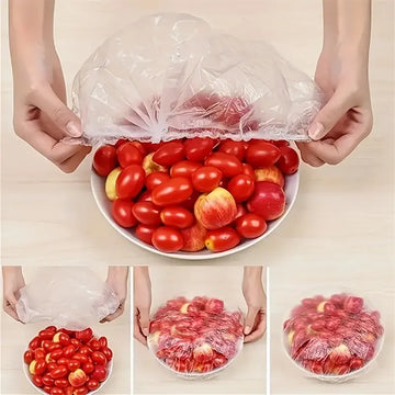 100pcs Disposable Food Cover Saran Wrap Bowel Cover Food Grade Fresh-keeping Plastic Bag Kitchen Storage Accessories Apsilon