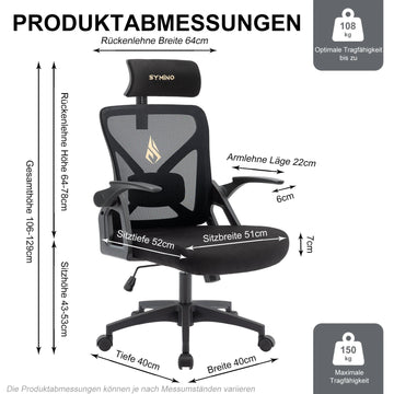 Symino - Kantoorstoel - Verstelbare Hoofdsteun - Ergonomisch - Comfortabel - Voor Kantoorwerkers Apsilon