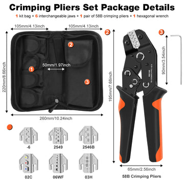 SN Ratchet Electrician Crimping Tool set for Insulated and Non-Insulated terminals, Molex Open Barrel Dupont connectors Apsilon