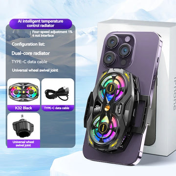 K32 Clip-on Semiconductor Phone Cooler with Digital Display Smart Thermo Dual-core RGB Lights Universal for SmartPhones Apsilon