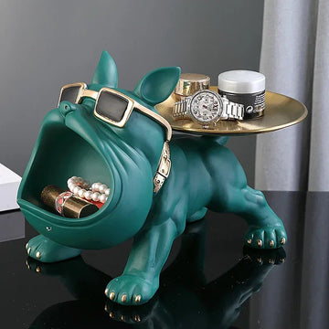 Resin Collectie - Hondenbeeld - Bulldog - Met Opbergbak - Dieren Decoratie - Voor Huisinrichting - Model Bulldog Apsilon