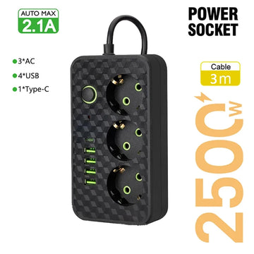 EU plug and socket 4 sockets, multi plug wall power plug and socket without extension cable or USB and Type-C port Apsilon