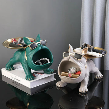 Resin Collectie - Hondenbeeld - Bulldog - Met Opbergbak - Dieren Decoratie - Voor Huisinrichting - Model Bulldog Apsilon