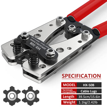 Heavy-Duty Battery Cable Crimping Tool Kit, 8-1/0 AWG Range, Wire Crimp Connector Assortment Car Auto Copper Ring Terminal Apsilon