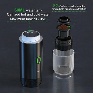 Draadloos Elektrisch - Portabele Espresso Koffiemachine - 3-in-1 Capsule en Poeder - Koffiemaker - Voor Reizigers en Kampeerders Apsilon