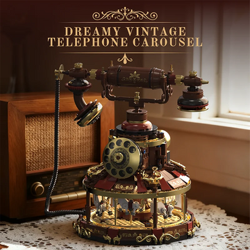 Retro Telephone MOC Building Toys Carousel Blocks Model Room Decor DIY Bricks Sets Ornament Gifts for Adult 1100+pcs With Light Apsilon