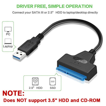 USB-SATA Serie - USB naar SATA Kabel - Tot 6 Gbps - Voor 2.5 Inch HDD SSD - Adapter - Voor Gebruikers - SATA III 22 Pin Apsilon