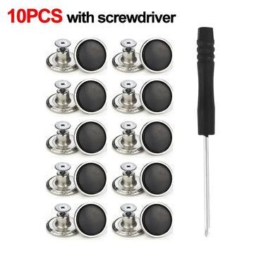 10Pcs Metal Jeans Buttons 17mm Replacement No-Sewing Screw Button Repair Kit Nailless Removable Jean Buckles Clothing Pants Pins Apsilon