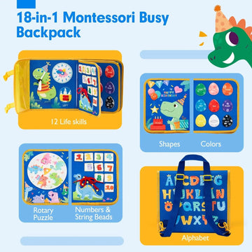 Montessori Speelbord Dinosaurus-Thema 18-in-1 Activiteiten Educatief Voor Jongens Model Rugzak Apsilon