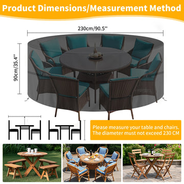 Round Waterproof Garden Furniture Covers Outdoor Patio Circular Table Chair Cover Oxford Cloth Windproof Anti-UV RipProof Apsilon