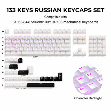 XVX Russian 135 Keys Side Print Shine Through Keycaps for Mechanical Keyboard PBT Gray Keycap RU Layout with Backlight Apsilon