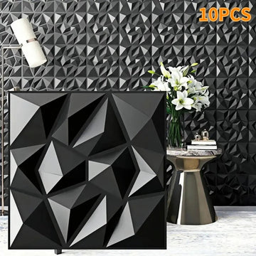 Diamond Serie - 3D Wandpaneel - Diamant Design - Vuurvast - Decoratie - Voor DIY - Model 30x30cm Mat Wit/Zwart Apsilon