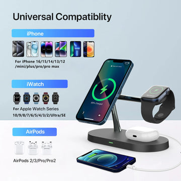 3 in 1 - Draadloze Lader Stand - Snel Opladen - Magnetisch - Oplader - Voor Apple Gebruikers - iPhone 12-16 Apsilon