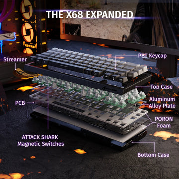 Attack Shark X68 HE - Magnetisch Toetsenbord - 8KHz Rapid Trigger - 0.01mm Nauwkeurigheid - Gaming - Voor Gamers - Model X68 HE Apsilon