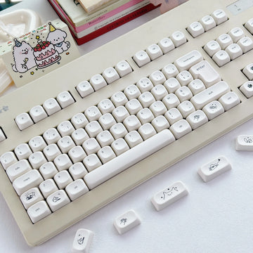 MAIMOOO Simple Milky White Cute Cat Keycap 124Keys PBT Custom MOA Profile Korean Russian French Keycaps for Mechanical Keyboard Apsilon
