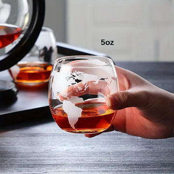 Creatieve Globe - Decanter Set - Loodvrij Karaf - Houten Stand - Whisky - Voor Whisky Liefhebbers - Model Globe Apsilon