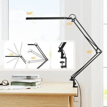 LED Desk Lamp Long Arm Foldable Clamp Adjustable Eye Caring Light with 3 Color Modes Dimmable for Reading Study and Office Work Apsilon
