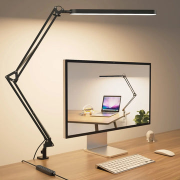 LED Desk Lamp Long Arm Foldable Clamp Adjustable Eye Caring Light with 3 Color Modes Dimmable for Reading Study and Office Work Apsilon