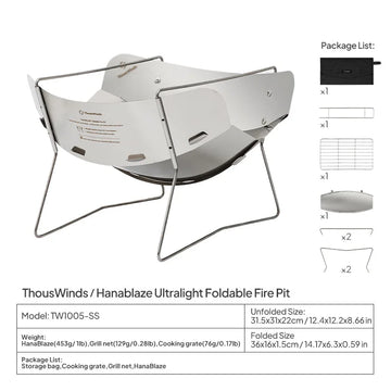 ThousWinds Hanablaze Ultralight Outdoor Foldable Stove Camping Quick-install Wood Stove Fire Pit for Trekking Heating Cooking Apsilon