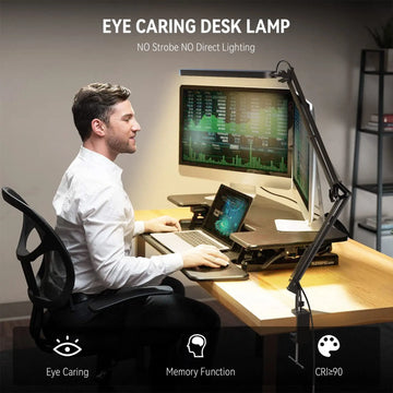 LED Desk Lamp Long Arm Foldable Clamp Adjustable Eye Caring Light with 3 Color Modes Dimmable for Reading Study and Office Work Apsilon