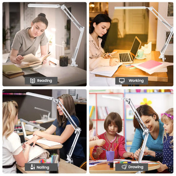 LED Desk Lamp Long Arm Foldable Clamp Adjustable Eye Caring Light with 3 Color Modes Dimmable for Reading Study and Office Work Apsilon