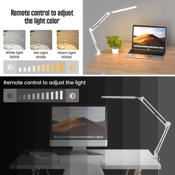 LED Desk Lamp Long Arm Foldable Clamp Adjustable Eye Caring Light with 3 Color Modes Dimmable for Reading Study and Office Work Apsilon