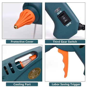 Hot Melt Glue Gun Single， Packing SET-8 15 IN 1 Tool KIT Silicone Gun 50W/OFF/150W Switch Use 11mm Glue Stick Pure Copper Nozzle Apsilon