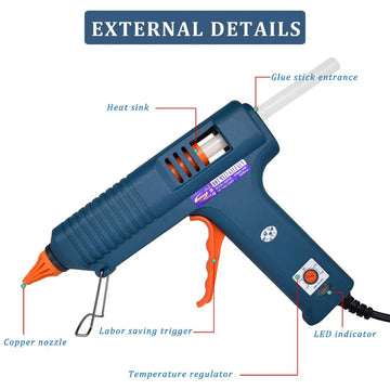 Hot Glue Gun Tool Kit Temperature Adjustment 150W Silicone Gun, Use 11mm Glue Sticks DIY Pure Copper Nozzle, Bag Sold Separately Apsilon