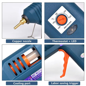 150W Hot Melt Glue Gun with Temperature Control for Home DIY Industrial Manufacture Use 11mm Glue Sticks Pure Copper Nozzle Apsilon