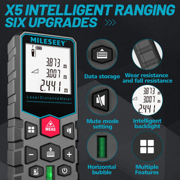 Mileseey Laser Distance Meter Electronic Roulette Laser Digital Tape Rangefinder Trena Metro Laser Range Finder  Measuring Tape Apsilon