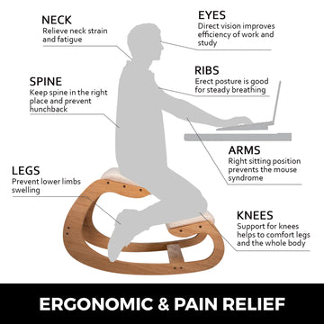 SucceBuy Ergonomic Kneeling Chair Stool W/ Thick Cushion Home Office Chair Improving Body Posture Rocking Wood Computer Chair Apsilon