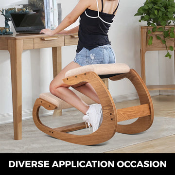 SucceBuy Ergonomic Kneeling Chair Stool W/ Thick Cushion Home Office Chair Improving Body Posture Rocking Wood Computer Chair Apsilon