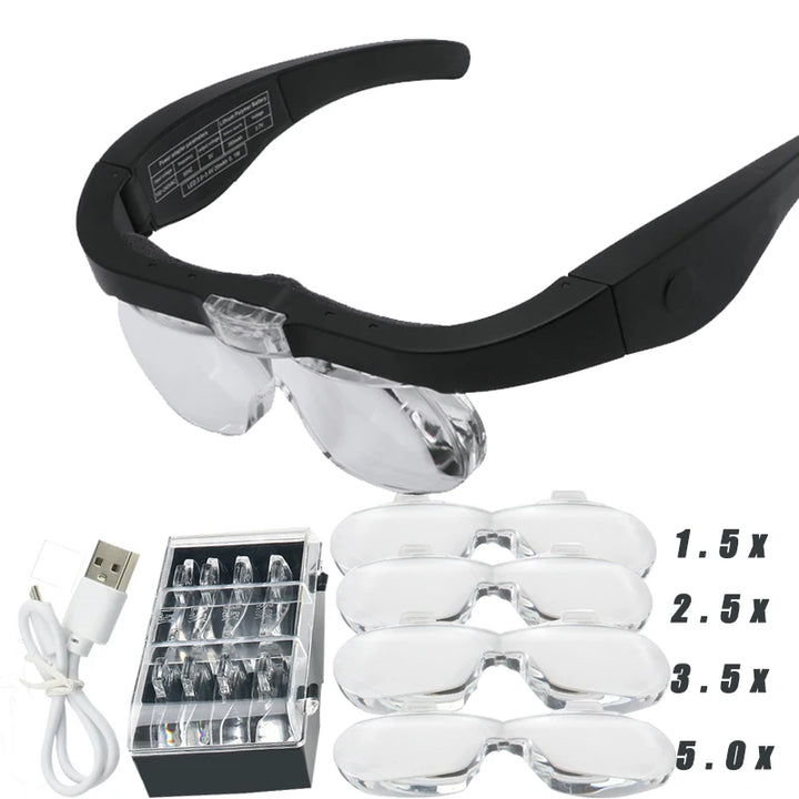 Magnifying Glasses Magnifier1.5X 2.5X 3.5X 5.0X USB Rechargeable With LED Light For Reading Jewelers Watchmaker Repair Wearing Apsilon