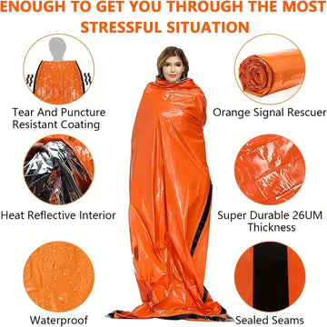 Portable Waterproof Emergency Survival Sleeping Bag Outdoor Edc Camping Gear Thermal Sack First Aid Rescue Kit Mylar Blanket Apsilon
