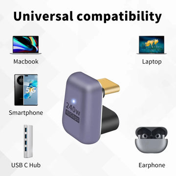 240W U Shape USB C Adapter 40Gbps USB C 180 Degree Angled USB C Extender Connector Support 8k Video Audio Display Accessories Apsilon