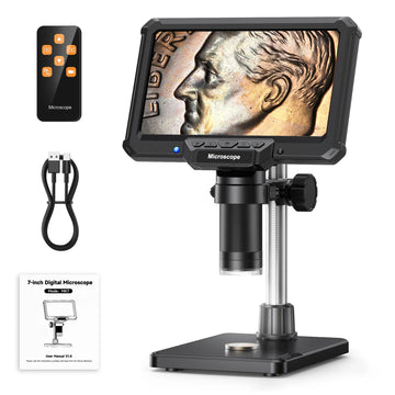 7inch Digital Microscope 1200X Magnification for Coin PCB Circuit Repair 16MP HD Soldering Microscope with Lights, PC View Apsilon