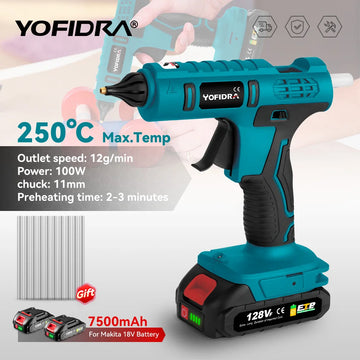 YOFIDRA 260° Hot Glue Gun 100W High Temperature Electric Mini Glue Guns Thermo Repair Power Tool For Makita 18-21V Battery Pin Apsilon