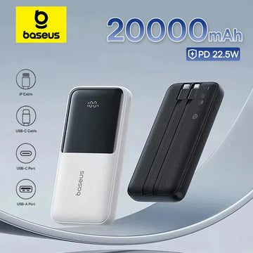 Baseus Power Bank 20000mAh PD 22.5W Fast Charging Phone External Battery Powerbank Charger for Xiaomi Poco iPhone Samsung iPad Apsilon