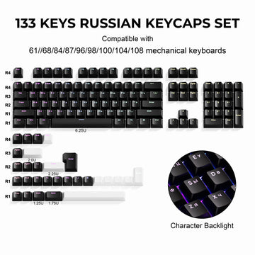 XVX Russian 135 Keys Side Print Shine Through Keycaps for Mechanical Keyboard PBT Gray Keycap RU Layout with Backlight Apsilon