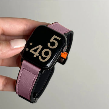 Leather+Silicone Strap For Apple Watch Band Ultra 49mm 44mm 45mm 41mm 46mm 40mm 42mm Magnetic Bracelet iwatch Series 10 9 8 7 6 Apsilon