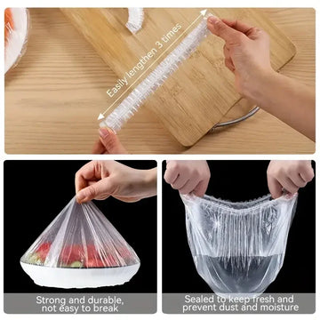 100pcs Disposable Food Cover Saran Wrap Bowel Cover Food Grade Fresh-keeping Plastic Bag Kitchen Storage Accessories Apsilon