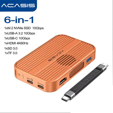 Acasis Magnetic M.2 NVMe SSD Enclosure 10Gbps USB C Docking Station with Cooling Fan HDMI 4K60HZ SD/TF PD 100W for iPhone 17 16 Apsilon
