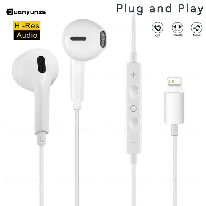 Wired Earphones Type c Earbuds for Apple Lightning Headphones with Line Iphone 5 6 8 7 Plus X XS MAX XR 10 11 12 13 14 Pro 15 16 Apsilon