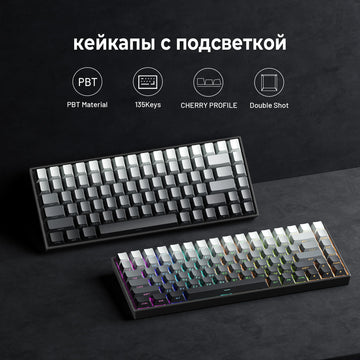XVX Russian 135 Keys Side Print Shine Through Keycaps for Mechanical Keyboard PBT Gray Keycap RU Layout with Backlight Apsilon