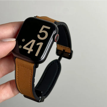 Leather+Silicone Strap For Apple Watch Band Ultra 49mm 44mm 45mm 41mm 46mm 40mm 42mm Magnetic Bracelet iwatch Series 10 9 8 7 6 Apsilon