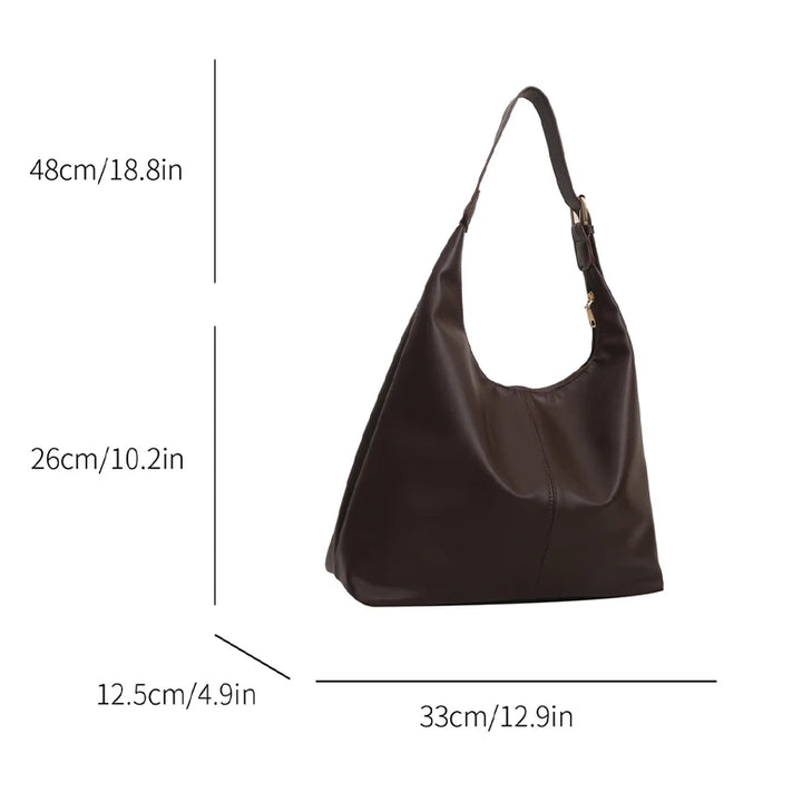 Trendy Casual Soft PU Women's Handbags Solid Color Large Capacity Female Shoulder Bag Retro Tote Bag For Commute Shopping