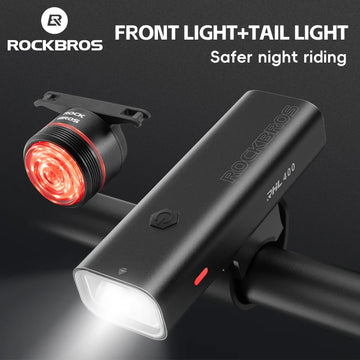 ROCKBROS Bike Light Set MTB Road Cycling Light Waterproof 200LM/400LM Bicycle Headlight + Smart Rear Light Auto Brake Sensing Apsilon