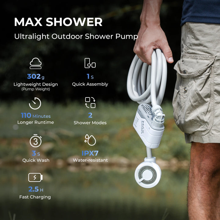 FLEXTAIL Outdoor Camping Shower Portable without Box Electric Shower Pump IPX7 Waterproof for Outdoor Shower, Car Wash, Dishwash Apsilon